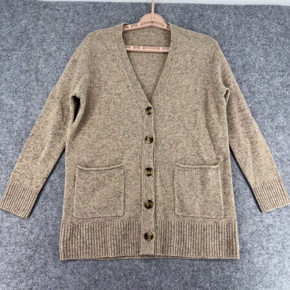 J.Crew Womens XS Tan Donegal Tweed 100% Merino Wool Button Cardigan Sweater